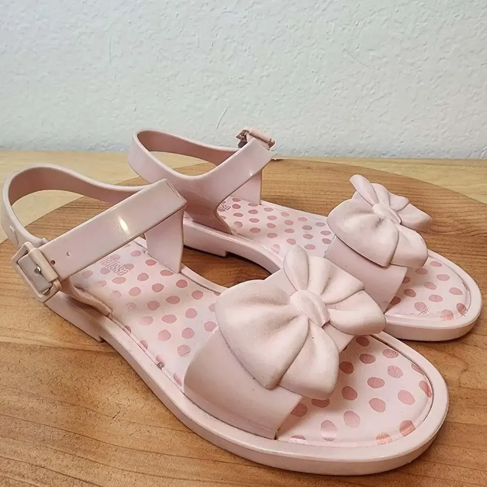 Mini Melissa Sandals Girls Size 2 Pink Bow Jelly Polka Dot Vegan Summer